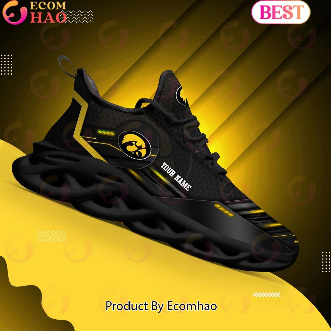 Iowa Hawkeyes Team Black Clunky Max Soul Shoes Sneakers Custom Your Name  Unisex sneakers MS0601