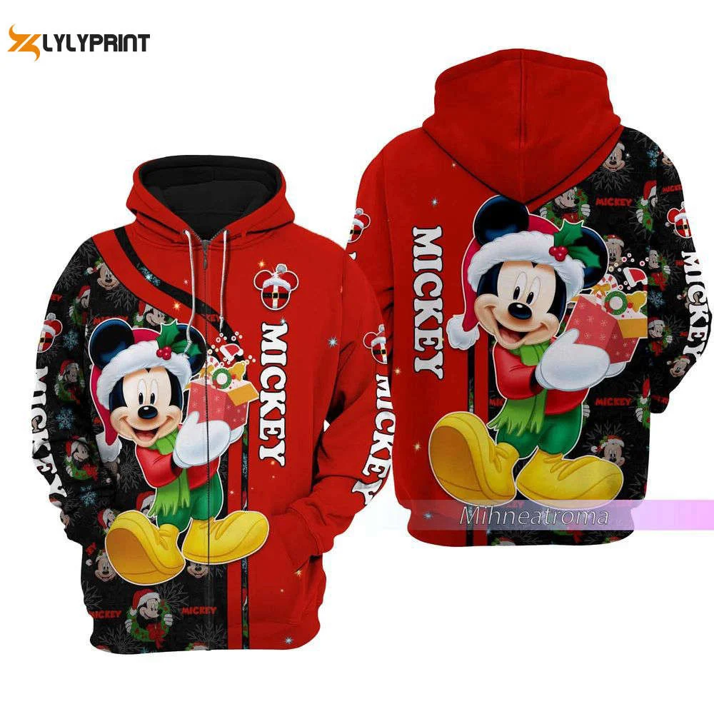 Christmas Gift, Mickey Christmas Hoodie, Mickey Zip Hoodie, Mickey Mouse Shirt, Cute Cartoon Hoodie HZ0501