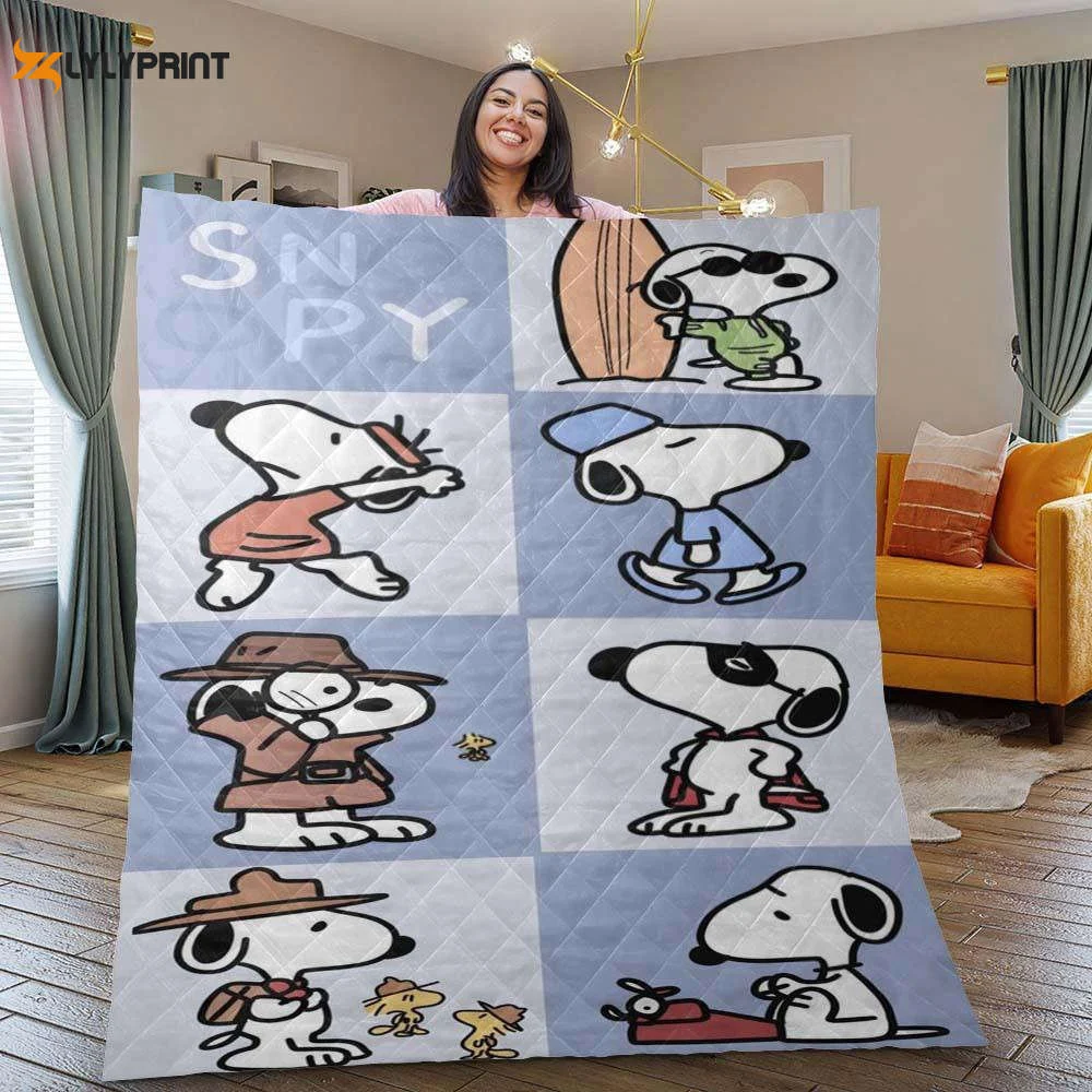 Peanuts Snoopy Gifts Lover Quilt Blanket For Fans Home Decor Gift, Peanuts Snoopy Funny Cartoon Quilt Blanket For Fans Home Decor Gift ,  Soft Quilt, King Size, All Season Cozy Quilt QB0901