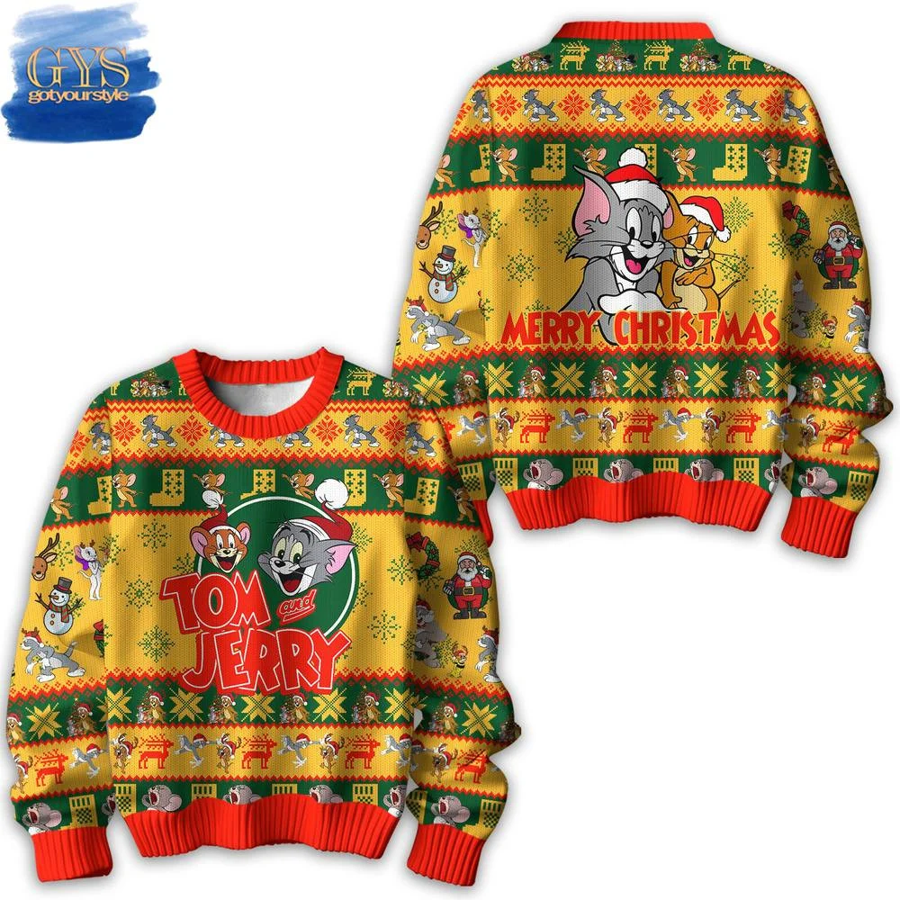 Tom And Jerry Merry Christmas Limited Edition Ugly Sweater , Cozy Soft Unisex Pullover SW0601