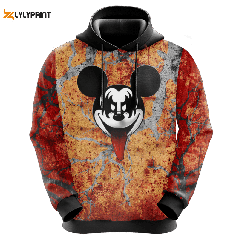 Mickey Mouse Characters Kiss Band Red 3d Hoodie Zip Hoodie HZ0501