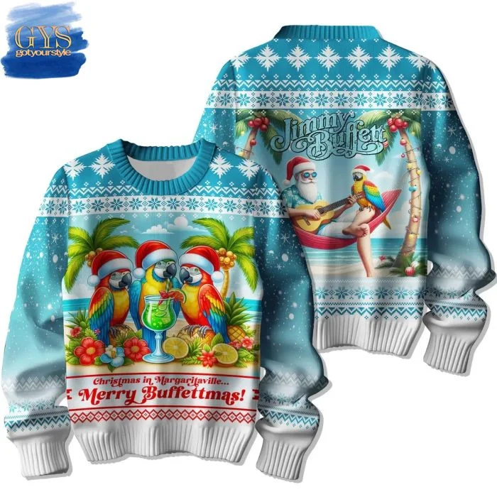 Jimmy Buffett Christmas In Margaritaville Ugly Sweater , Cozy Soft Unisex Pullover SW0601