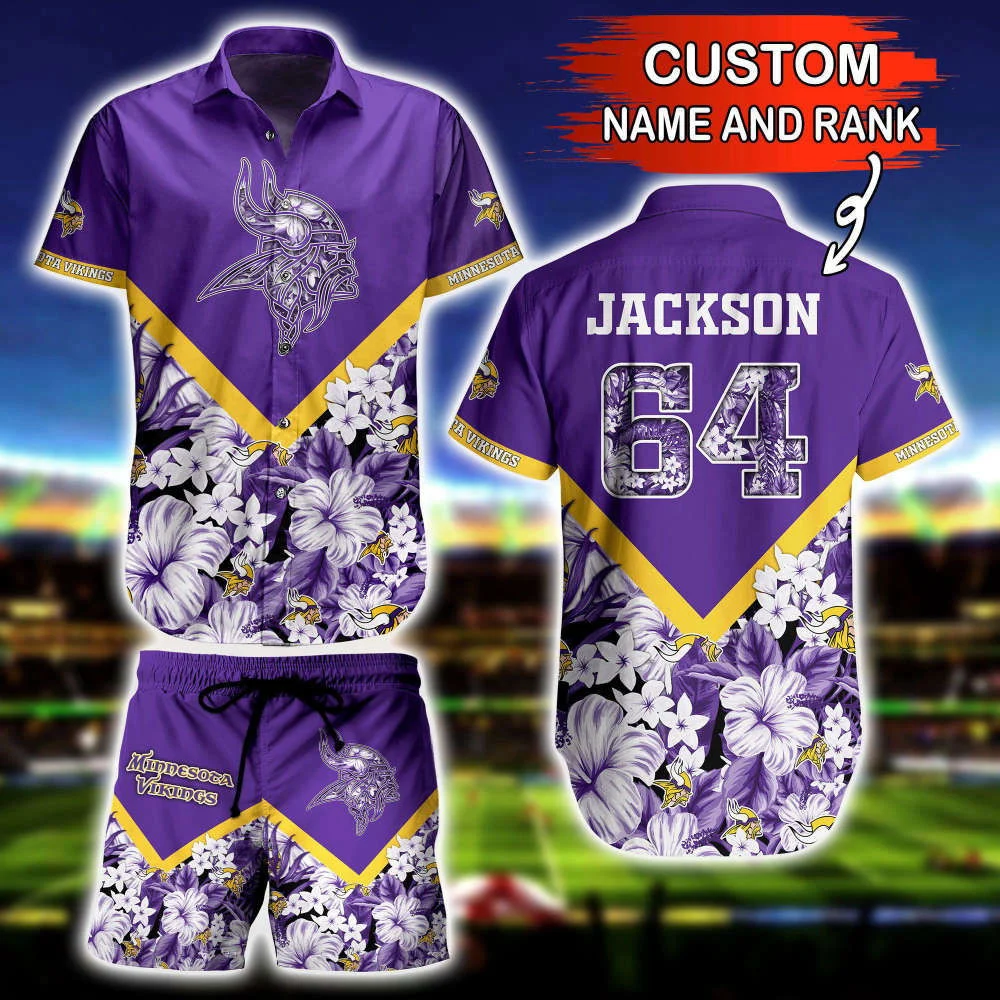 Personalized And Number Minnesota Vikings And Floral Hawaiian Shirt HW0601