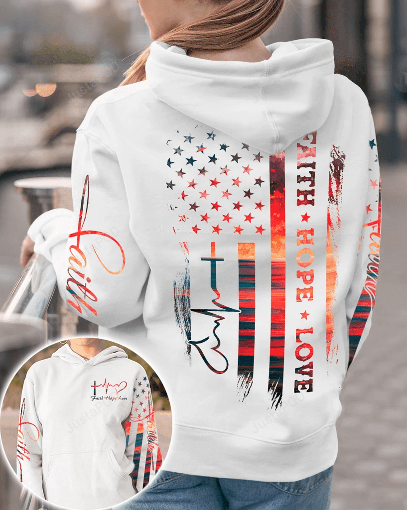 Faith Hope Love Sunset Beach American Flag 3D All Print Hoodie, Zip- Up Hoodie HZ0501