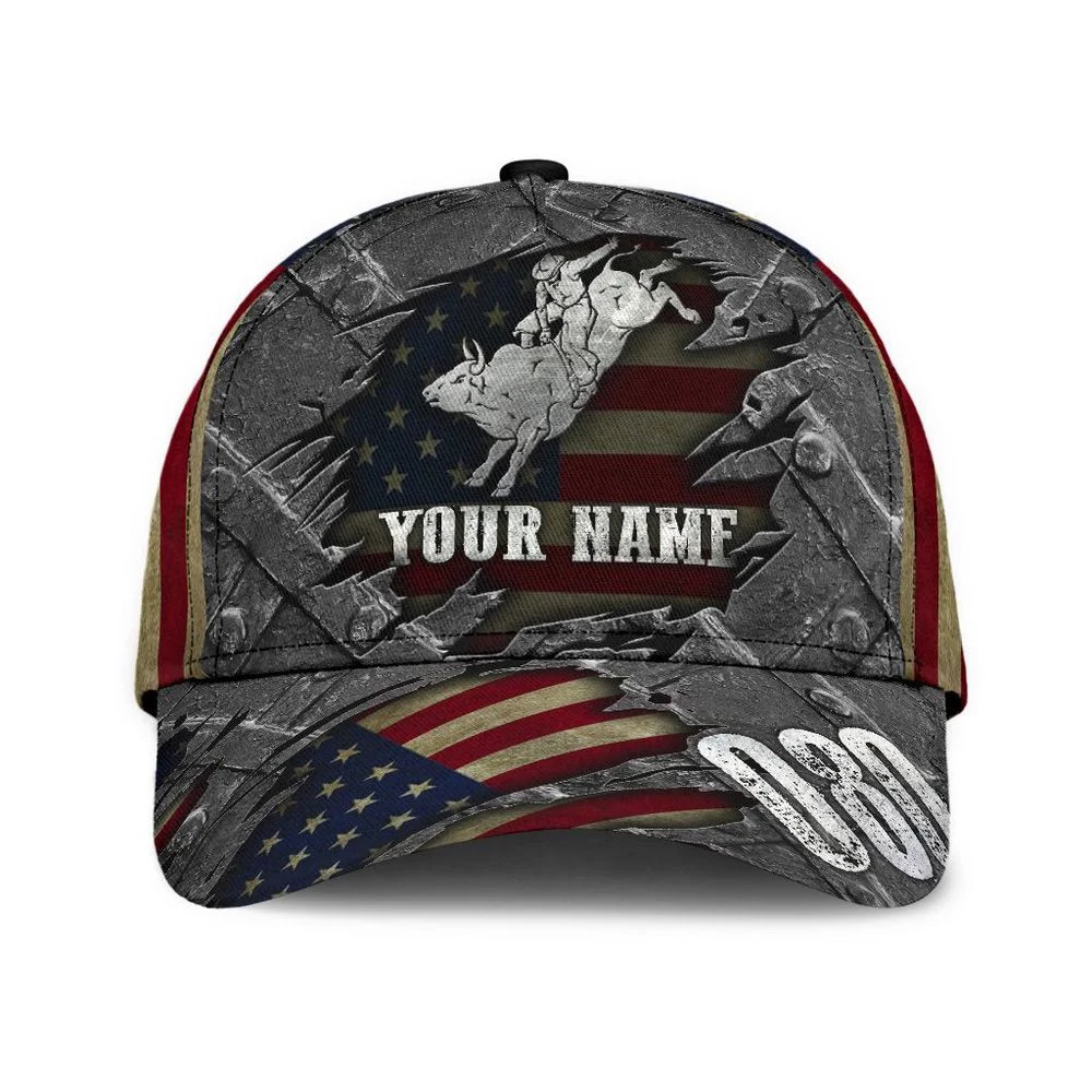 Personalized Name Bull Riding Classic Cap American Bull Rider Ver 2 Printed Baseball Cap Gift HZ0501