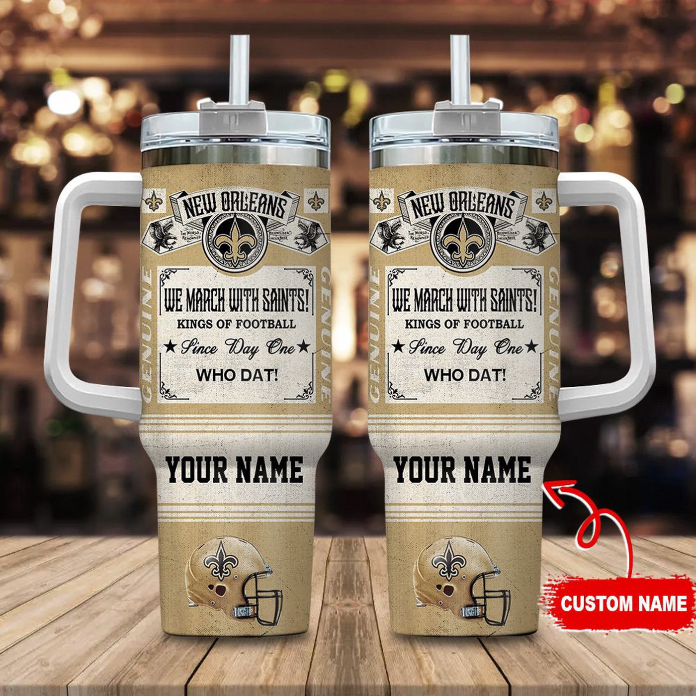 Vintage New Orleans Saints King of Football Custom Name 40oz Stanley Tumbler - Perfect Gift for Fans 0501TB40