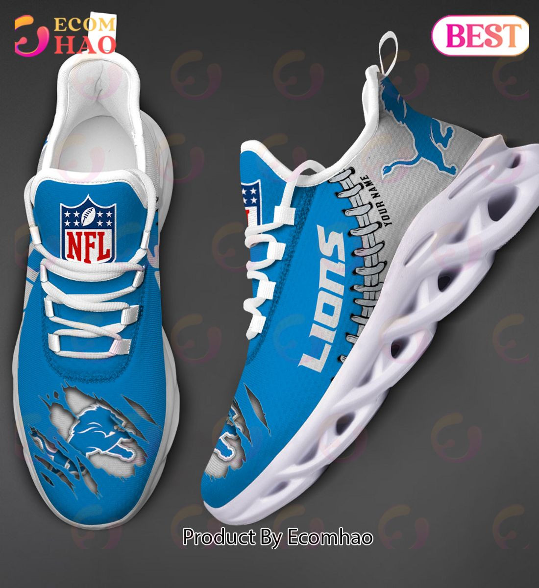 Detroit Lions Max Soul Shoes Custom Name  Unisex sneakers MS0601