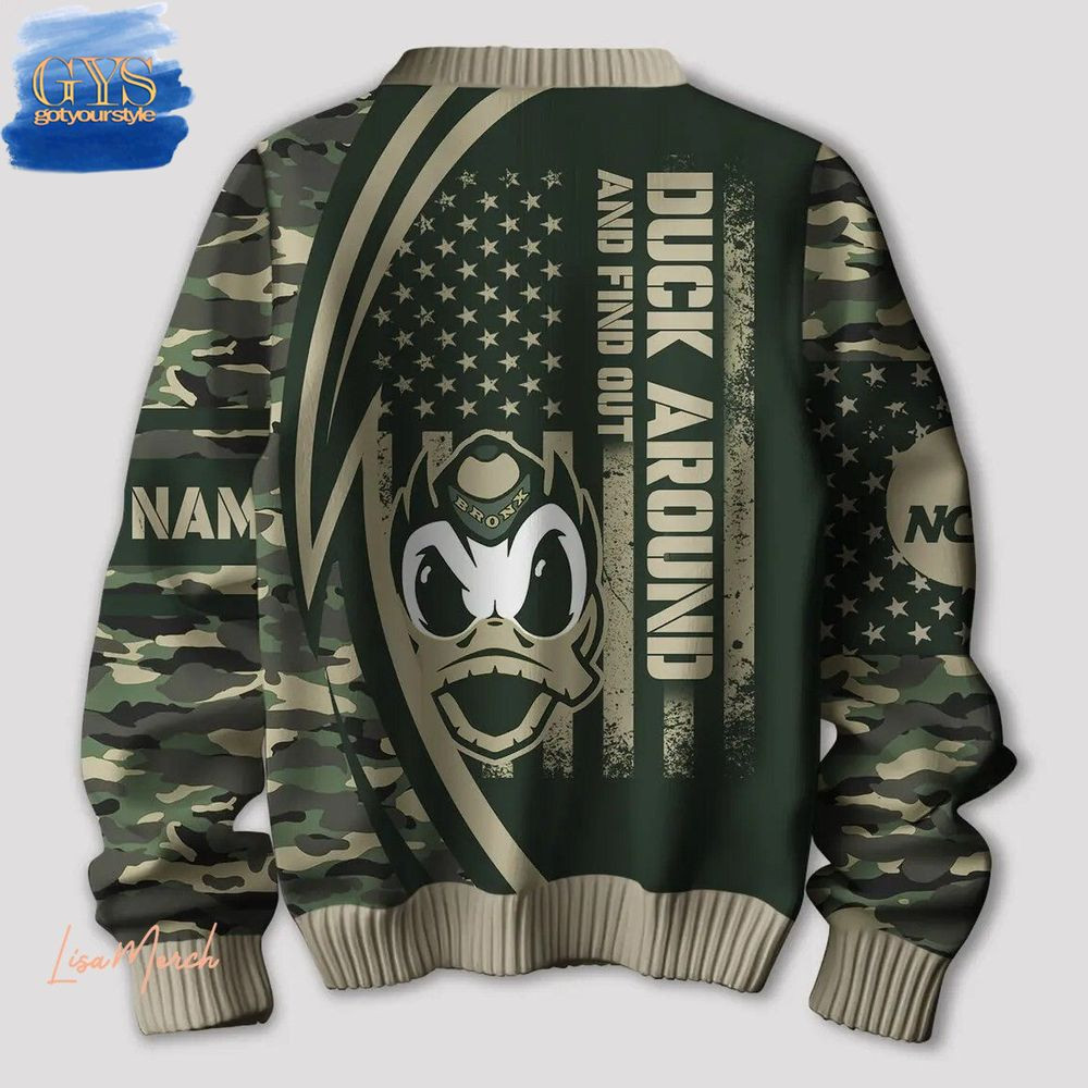 Oregon Ducks Duck Around And Find Out Camo Ugly Sweater , Cozy Soft Unisex Pullover SW0601